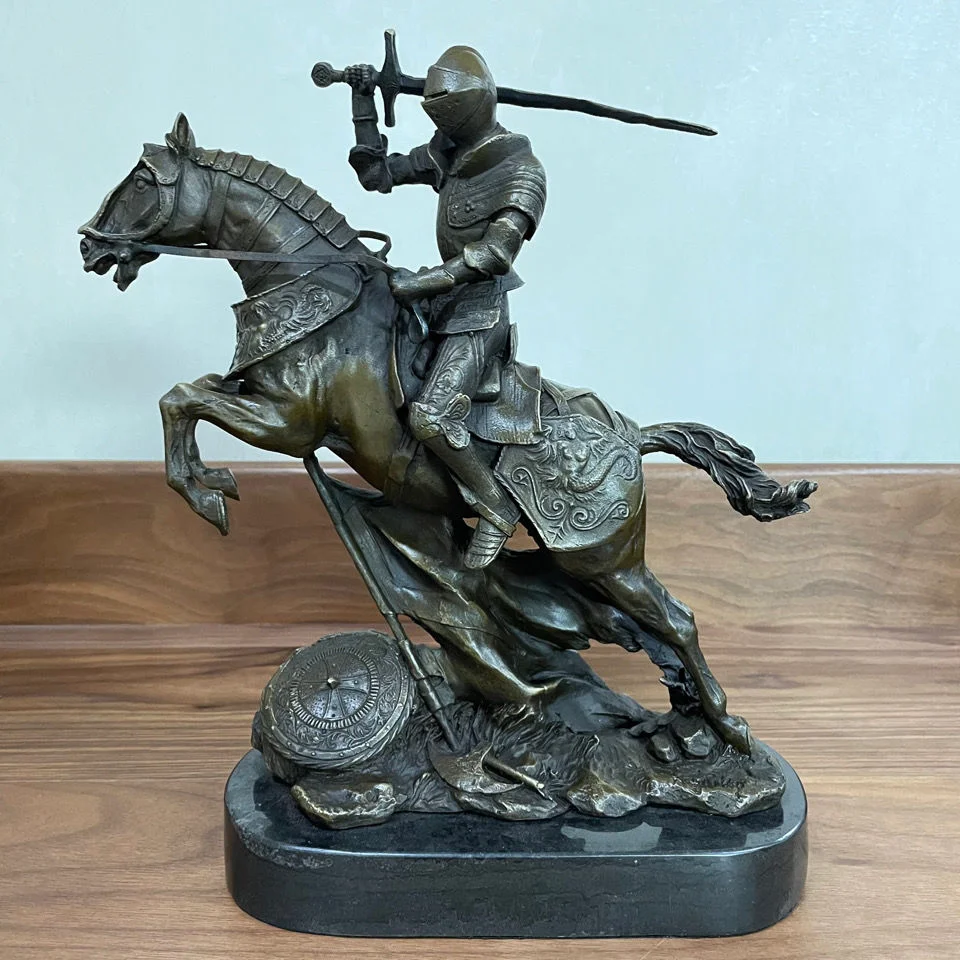 Bronze knight Statue Medieval Warrior Sculpture Vintage European Collectible Figurine Art Office Decor Gifts