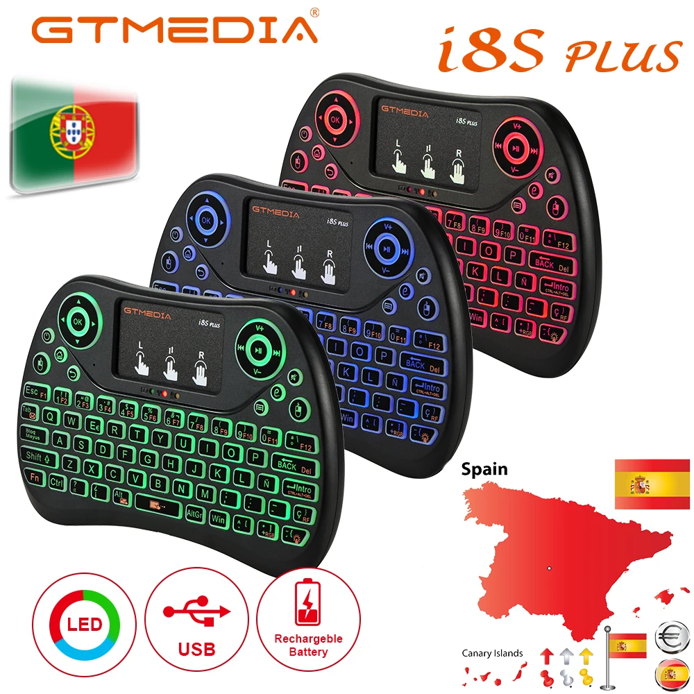 Wireless Backlight Mini Keyboard GTMEDIA i8S PLUS English Spanish Portuguese 2.4GHz  Air Mouse Touchpad Controller for GTC GTS