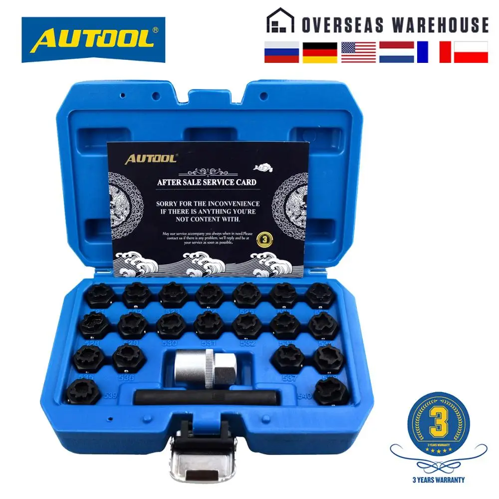 AUTOOL 22pcs Wheel Anti-Theft Lock Key Removal Tool Kit for VW Audi Volkswagen Lug Nuts Screw Remover with 12.7mm Socket Adapter