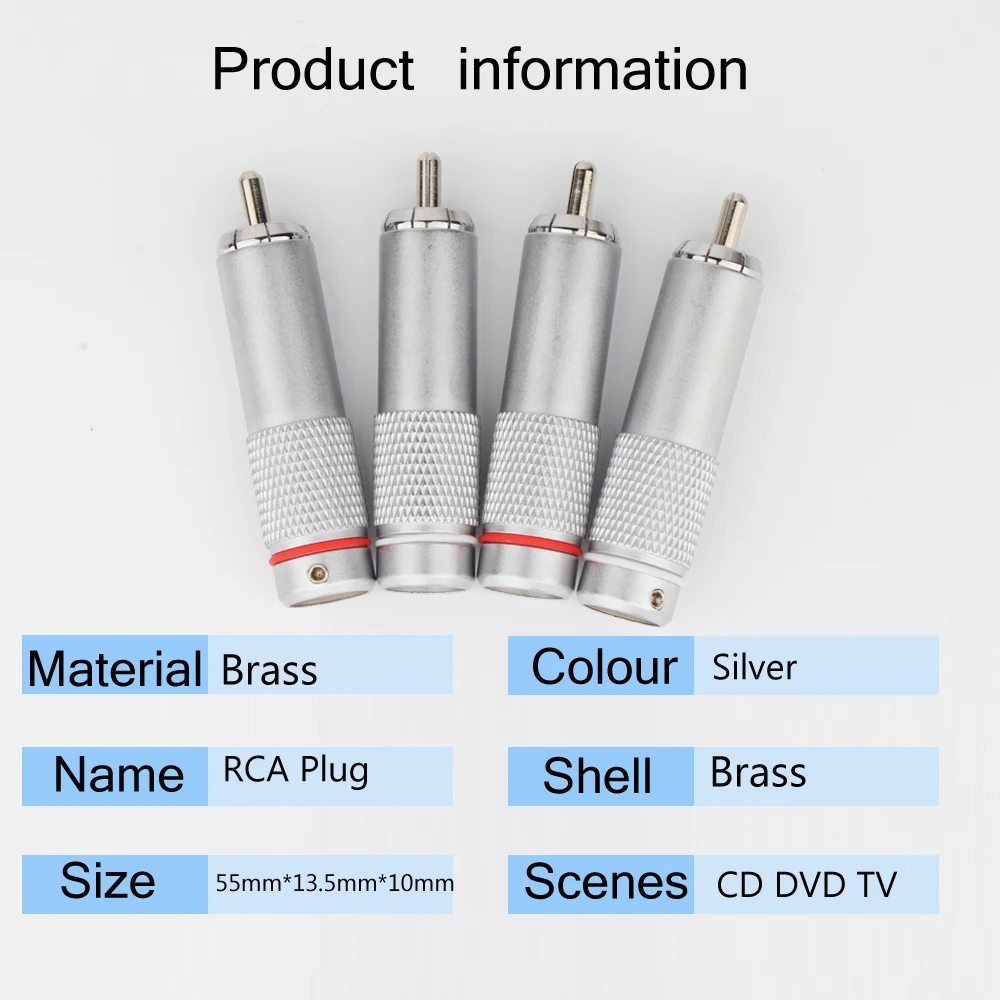 4PCS R1729 Silver Plated RCA Plug Screw Locking Wire Solder Male Connector for  DIY HIFI RCA interconnect cable  Cable