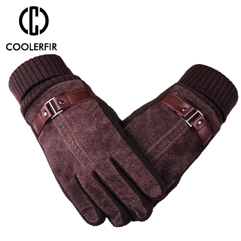 Guantes cálidos de invierno para hombre, manoplas casuales de cuero genuino para pantalla táctil, deportes al aire libre, guante de dedo completo,