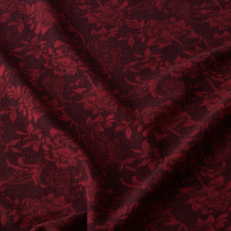 Cotton and linen fabric new style  jujube jacquard retro high-grade cheongsam clothing fabric  High-grade linen fabric