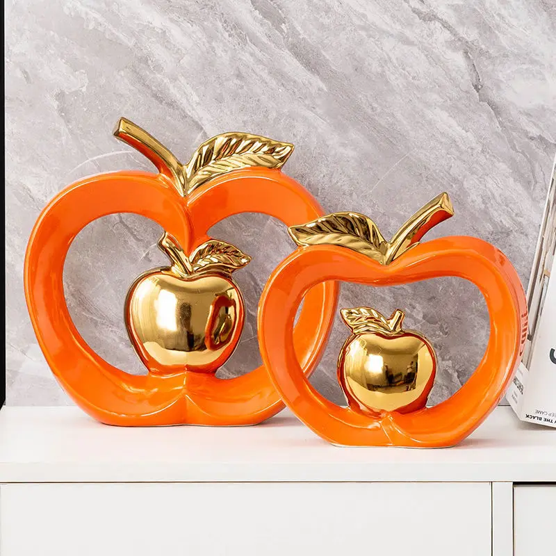 

Modern Creative Ceramic Apple Gourd Adornments Store Club Cafe Furnishing Decoration Home Livingroom Desktop Figurines Ornaments