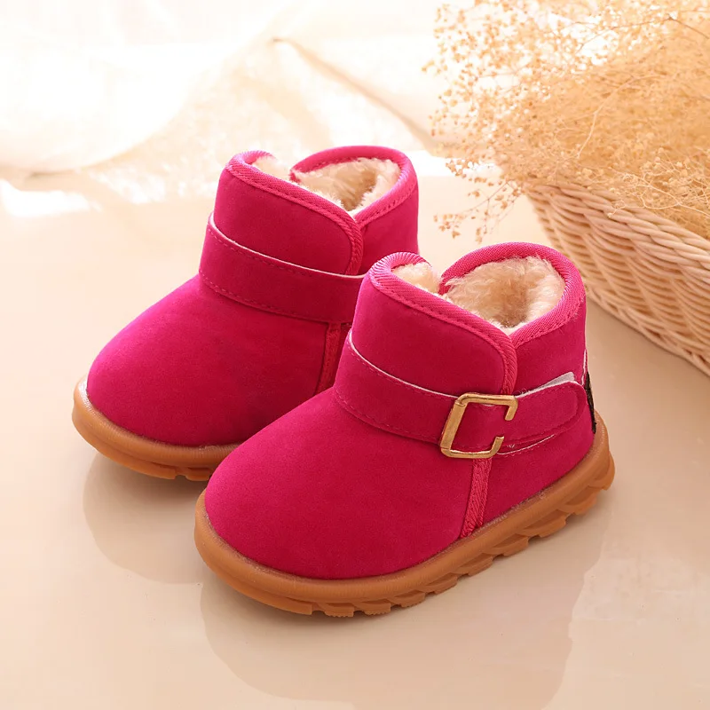 Botas de nieve cálidas para niños y niñas, zapatos de algodón y terciopelo, color rosa, marrón y negro, invierno, 2021