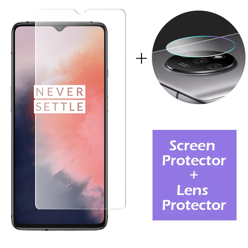 2-in-1 كاميرا الزجاج المقسى ل oneplus 7t 7 برو واقي للشاشة ل زجاج عدسة على oneplus 7t 7 6t 6 5 5t طبقة رقيقة واقية