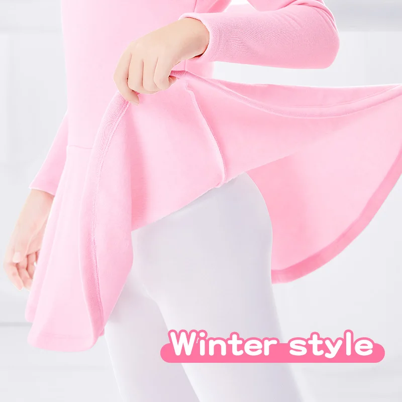 Ballet Jurk Plus Fleece Jurken Meisjes Dik Fluwelen Ballet Dancewear Kids Winter Warm Katoen Turnpakje Jurk Met Strik