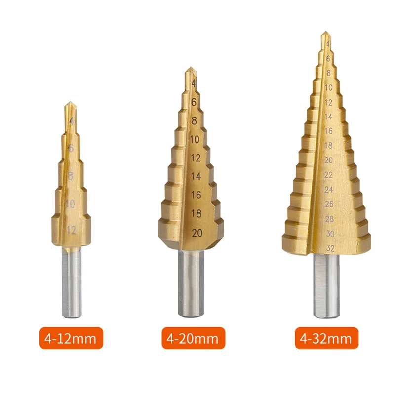Hss-スパイラルステップドリル4241/6542 m35,鋼,4-12/4-20/4-32mm,木工用コーンカッティングツール