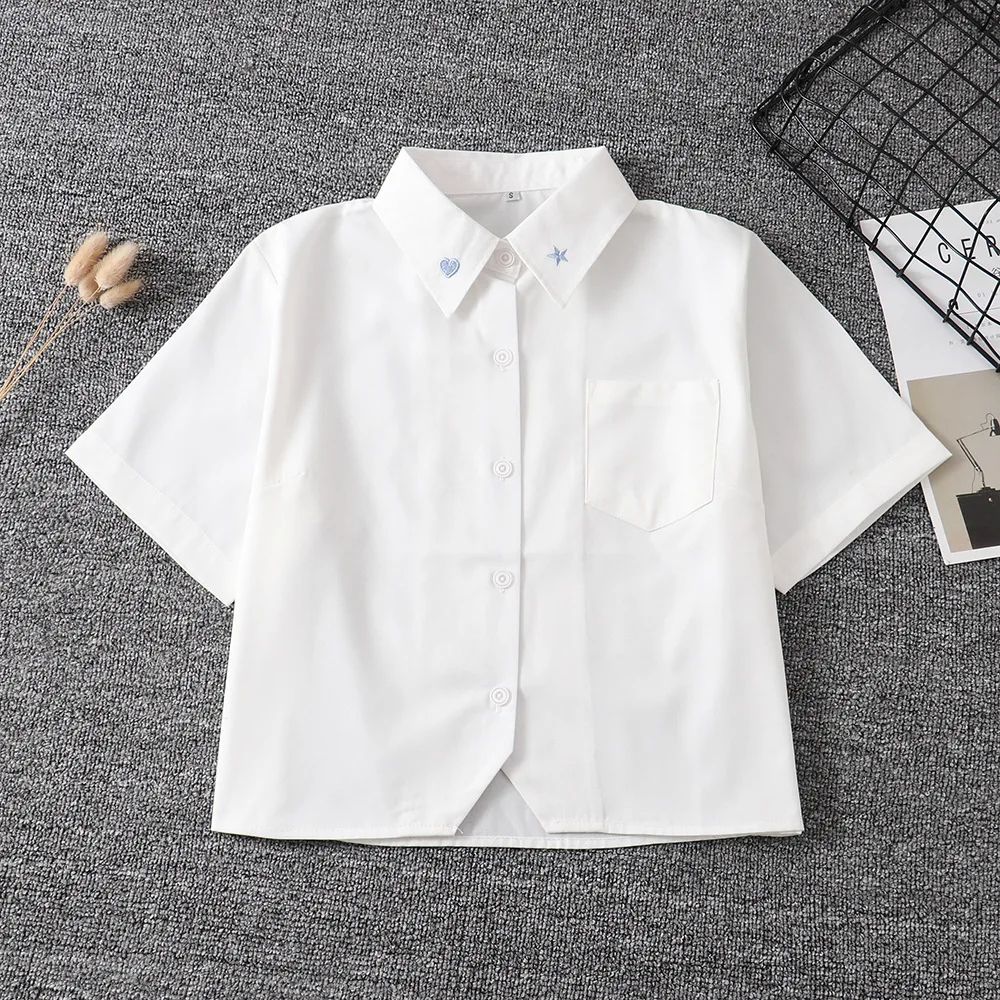 Japanse School Uniform Voor Meisjes Korte Mouw Wit Shirt School Jurk Jk Matrozenpakje Tops Ster Borduurwerk Leuke Werk Uniformen