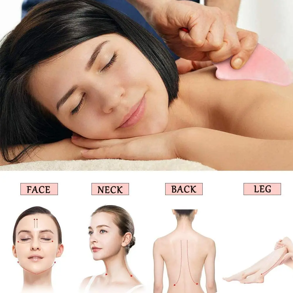 Jade Gua Sha – planche de Massage du visage en pierre de cristal naturelle, appareil de Massage du visage, élimination des rides, raclage des yeux, avec sac