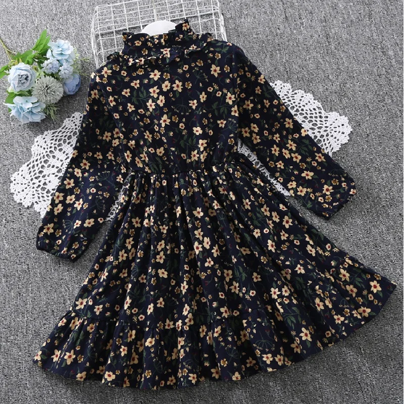 Baby Girls Dresses For Kids Clothes Spring & Autumn Cotton Floral Print Teens Dress Long Sleeve Cute Children Outfits Vestidos