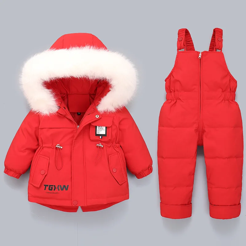 Children\'s Down Jacket Suit New Winter Baby Boys Suspender Trousers Male Child Girl Warm Ski Suit Kids Winter Jacket