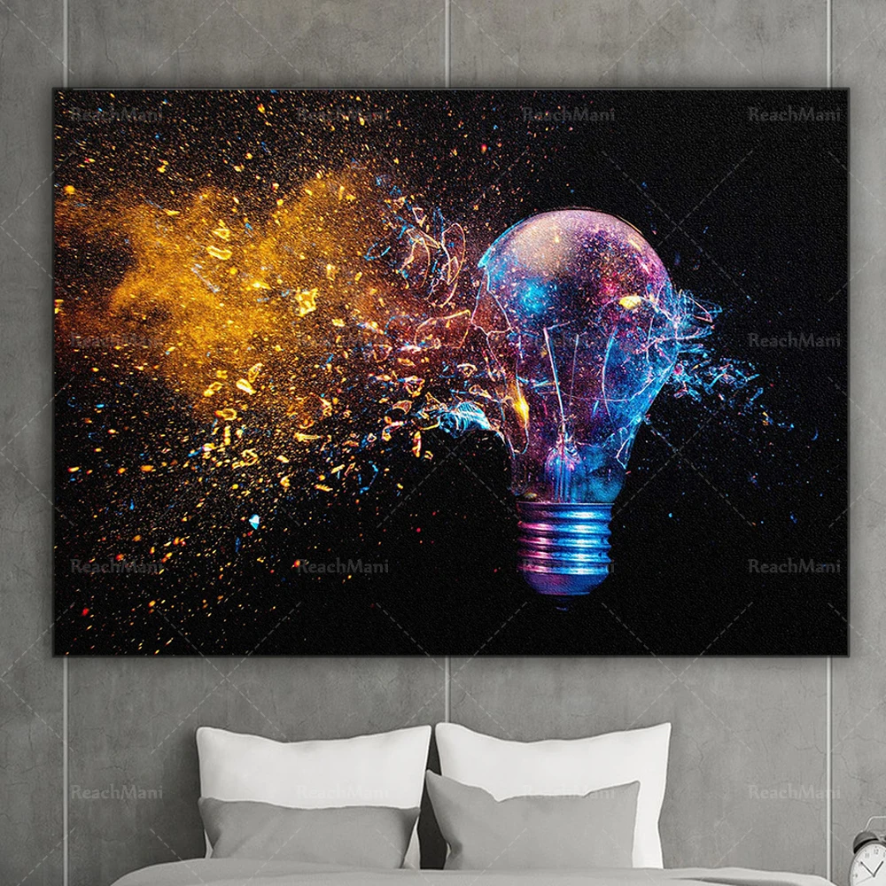 Colorful explosion light bulb canvas printing, canvas printing, oversized canvas, room decoration, modern canvas decoration post