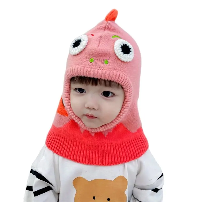 Doitbest 2022 Boy Girl Beanie Protect neck Cartoon dinosaur Windproof Winter Child knit hat Warm Cute kids girls Earflap Caps