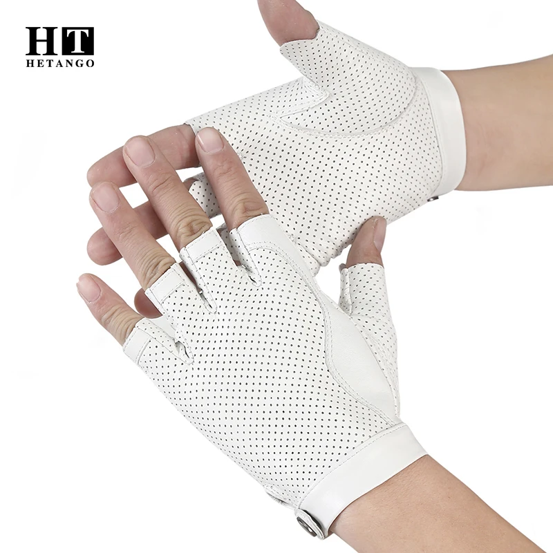 Tactical Men's Genuine Leather Gloves, Sports Weightlifting Airsoft, Breathable White High-Quality Sheepskin Fingerless Gloves