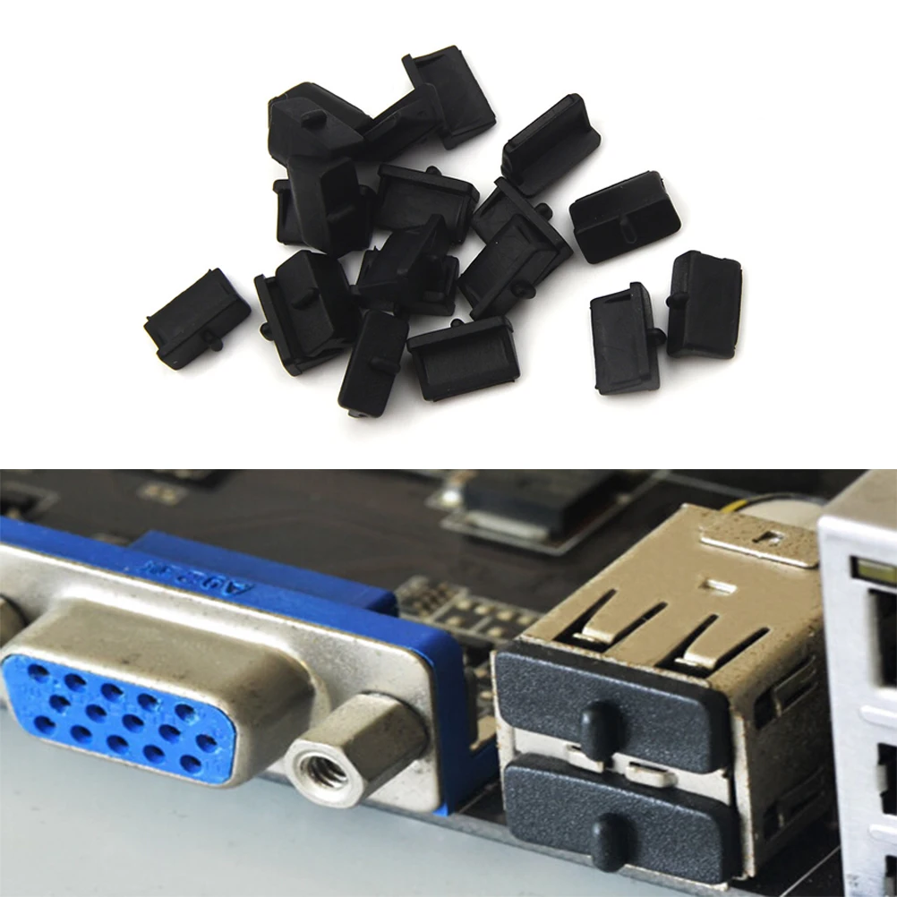 20PCS USB Port Covers Dust Plug USB Charging Port Protector Durable Black for PC Laptop USB Plug Cover Stopper