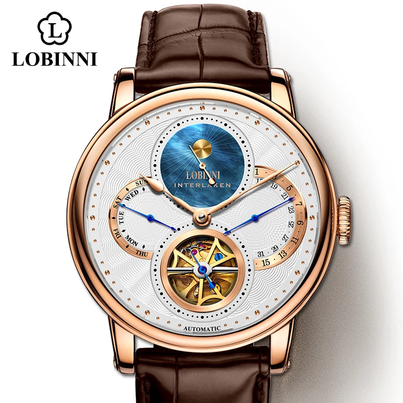 LOBINNI Watch Men Automatic Gold Mechanical Watches Wristwatches