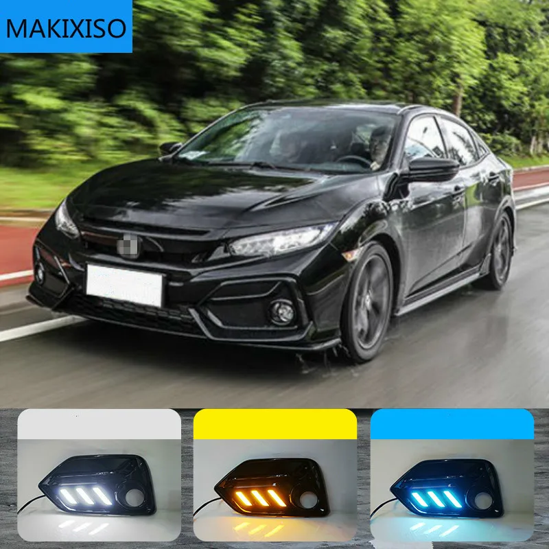 2PCS For Honda CIVIC hatchback 2020 2021 Daytime Running Light LED DRL fog lamp Driving lights Yellow Turn Signal Lamp