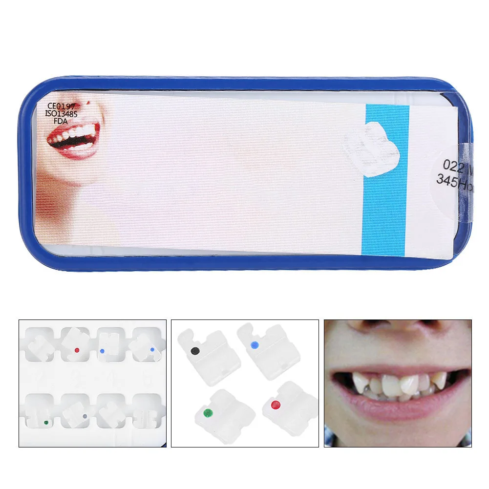 20Pcs Metal Material Dental Orthodontic Ceramic Brackets Roth 022 Slot 345 with Hook Non-Toxic Stable Oral Treatment Accessories