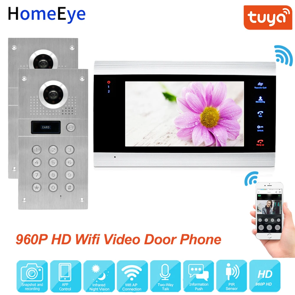 TuyaSmart App Remote Control WiFi IP Video Door Phone Video Intercom Access Control System Motion Detection Code Keypad RFID 2-1