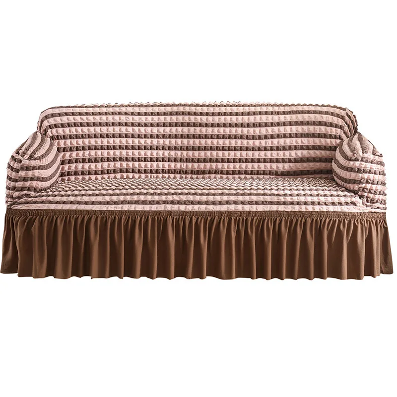 

Wholesale Jacquard Streachable Brown Striped 4 Seater Couch Covers, Ready Made Printed Nordic Loveseat Fabric Sofa Clipcover/