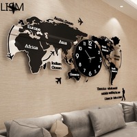 Creative World Map Large Luxury Wall Clock Modern Design Living Room Acrylic 3d Home Decor Silent Wall Clcok Reloj De Pared 2020