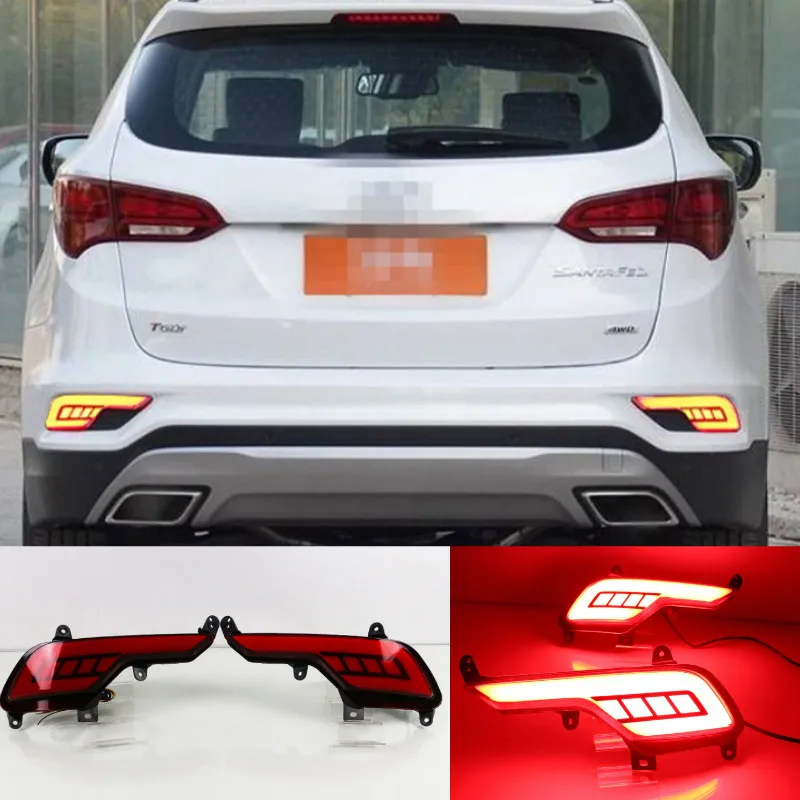 

For For Hyundai IX45 Santa Fe 2016-2018 Rear Bumper Reflector LED Brake Light Driving lights Turn Signal Lamp accessories