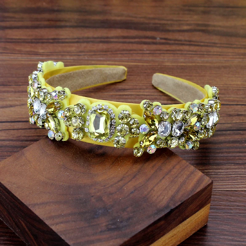 sparkly pink green yellow crystals luxury hairband baroque diamante hair jewelry rhinestone headband for fashion women girls