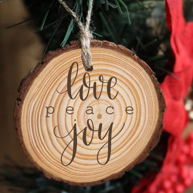 

20pcs Christmas Ornament Merry Christmas Wood Round Home Decor Sign Peace, Love, Joy Christmas Decoration Gift Christmas Tree