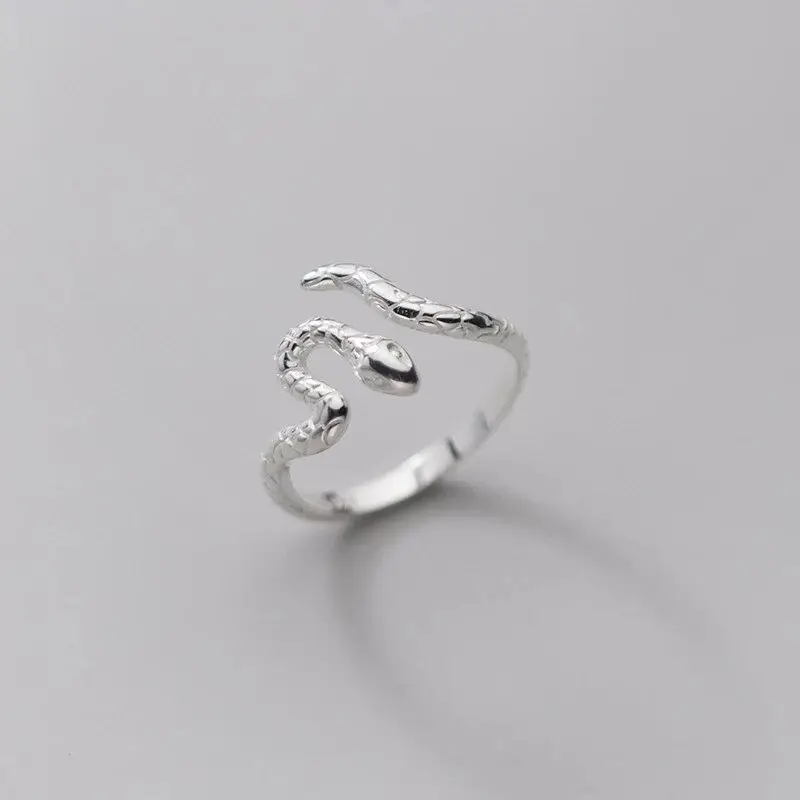 Retro Punk Snake Ring for Men Women Exaggerated Antique 925 Sterling Silver Personality Stereoscopic Opening Adjustable Rings