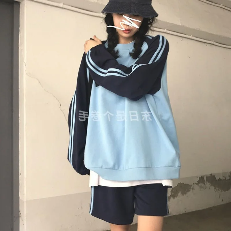 

Spring autumn new shirt Japan contrast color long-sleeved loose allmatch pullover sweatshirt Korean hip-hop casual age reduction