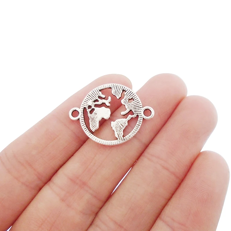 10 x Tibetan Silver Earth Global World Map Round Connectors Charms Pendants For DIY Bracelet Jewelry Making Findings Accessories