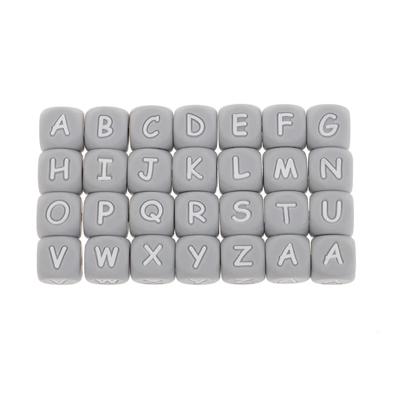 200pcs Silicone Letters Baby Teether Beads 12mm Alphabet Silicone Chewing Bead DIY Baby Name Teething Necklace Baby Accessories