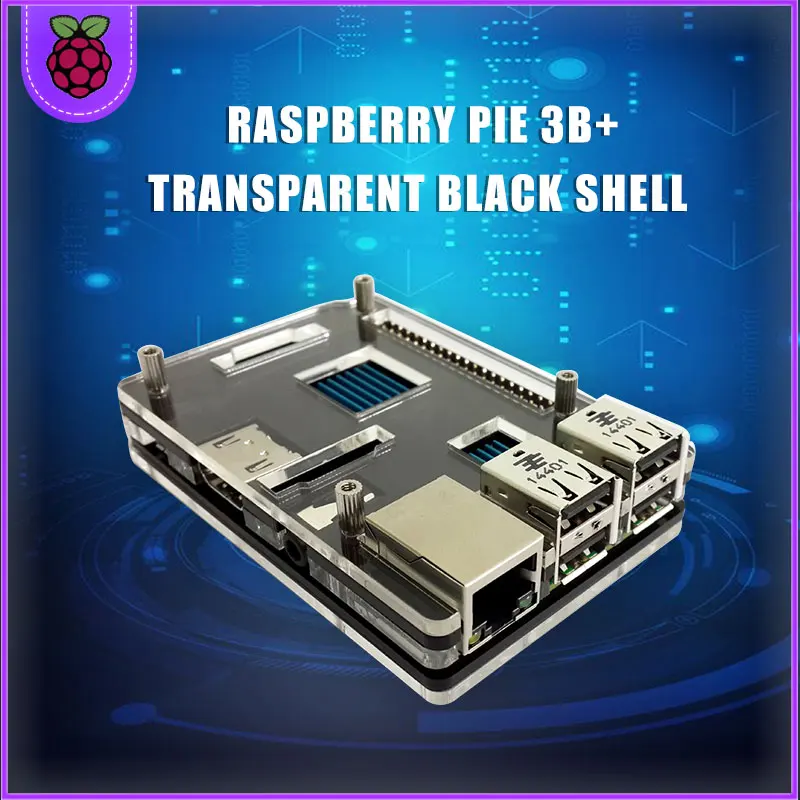 Raspberry pie 3B+ case transparent black dual color case compatible with raspberry pie 3B/3B+ can connect to a 3.5 inch display