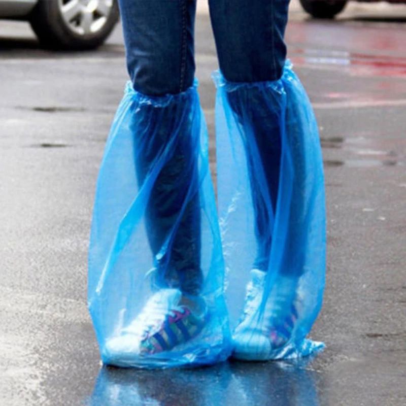 1คู่กันน้ำหนาพลาสติกทิ้งฝนครอบคลุมรองเท้าHigh-Top Boot 62KF