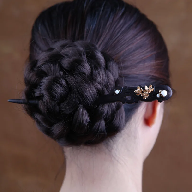 

Classic hairpin female Retro Black sandalwood hairpin ancient style winding hair step shaking headdress national style