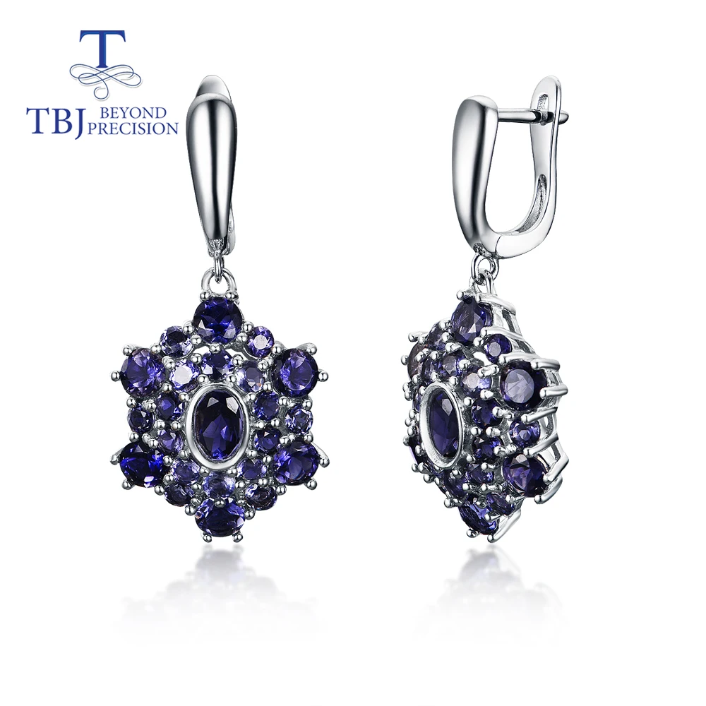 

Iolite clasp earrings natural gemstone fine jewelry 925 sterling silver fashion design for women wedding gift tbj promotion