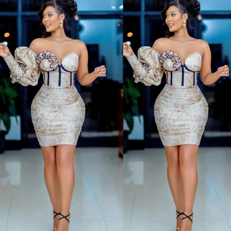 Short Cocktail Dress One Shoulder Ruffles Mini Prom Dress Women Formal Wear Vestidos Lace Appliques Mermaid Party Dress
