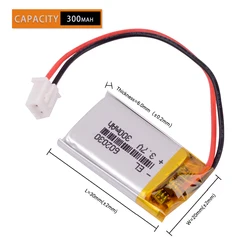 XHR-2P 2.54mm 300mAh 602030 3.7V akumulator litowo-jonowy do Bluetooth MP3 rejestrator lexand lr50 dvr