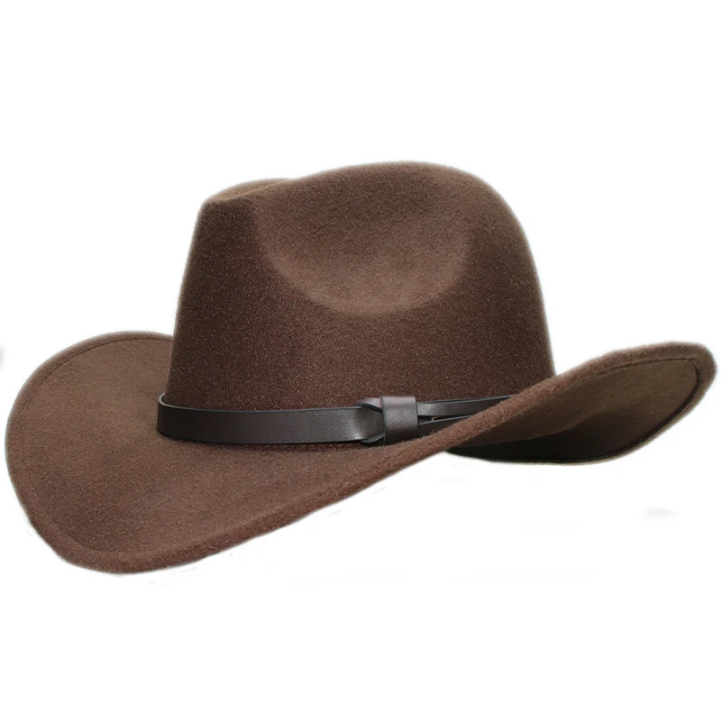 Vintage Parent-child Women Men / Child Wool Wide Brim Cowboy Western Hat Cowgirl Bowler Cap Coffee Leather Band (61cm/57cm/54cm)