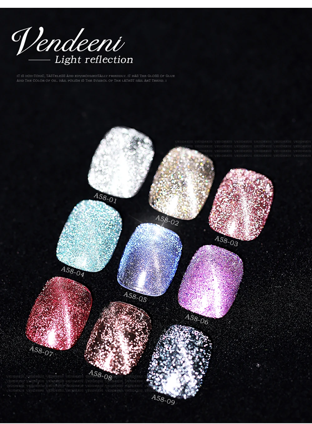 Vendeeni 9 Farben Laser Broken Diamond Cat Eye Gel Nagellack Magnetischer UV LED Soak-Off Gel Lack Glitzer Nagelkunst Gel Nagellack – Detail 8