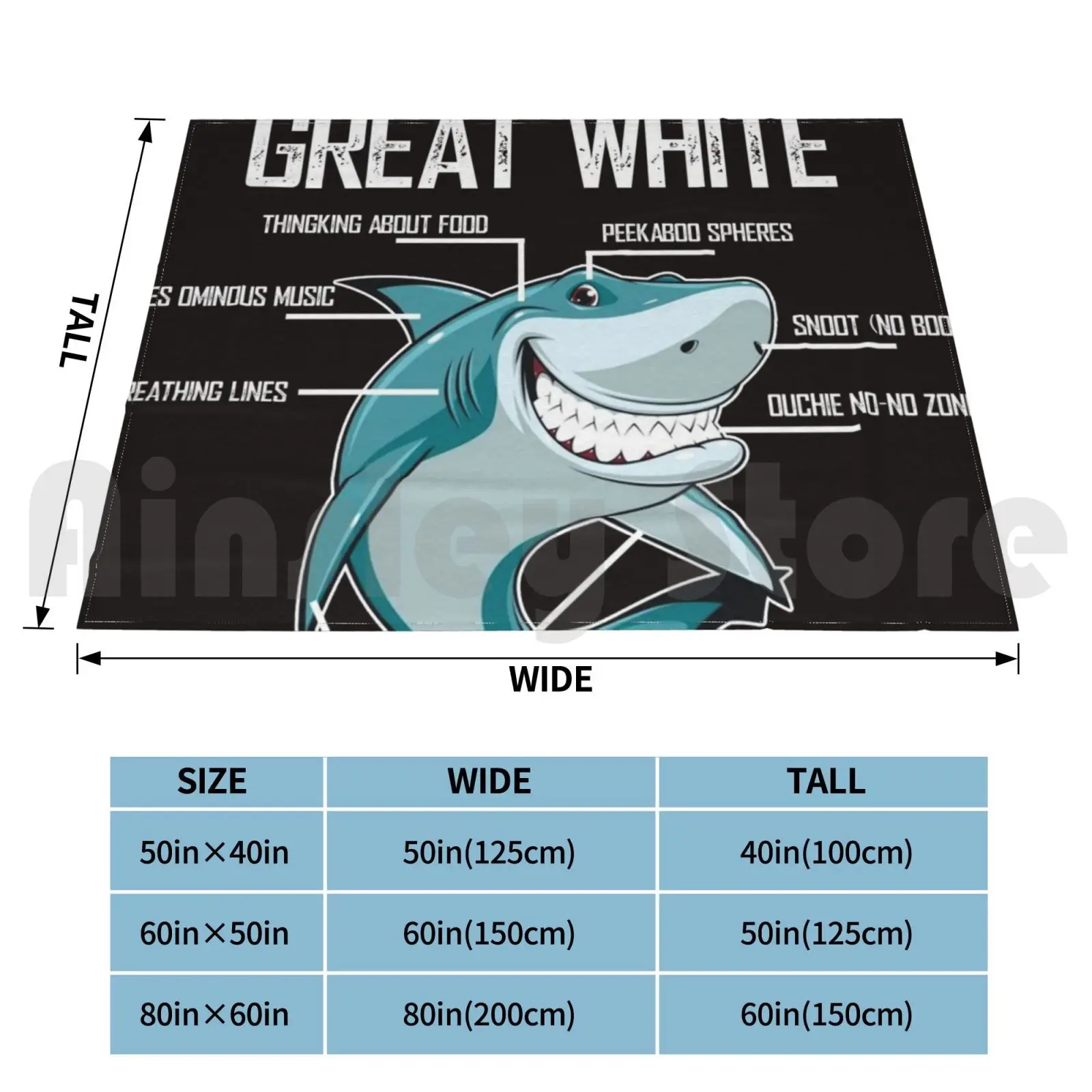 Anatomy Of A Great White Shark Blanket Fashion Custom Anatomy Of A Great White Shark