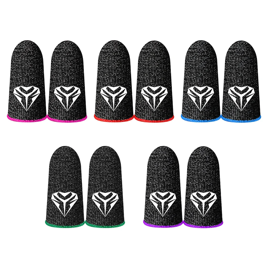 5 Pairs Gaming Fingertip Sleeves Non-slip Sweat-proof Covers Sensitive Oil-proof Breathable Silver Fiber Gloves Purple