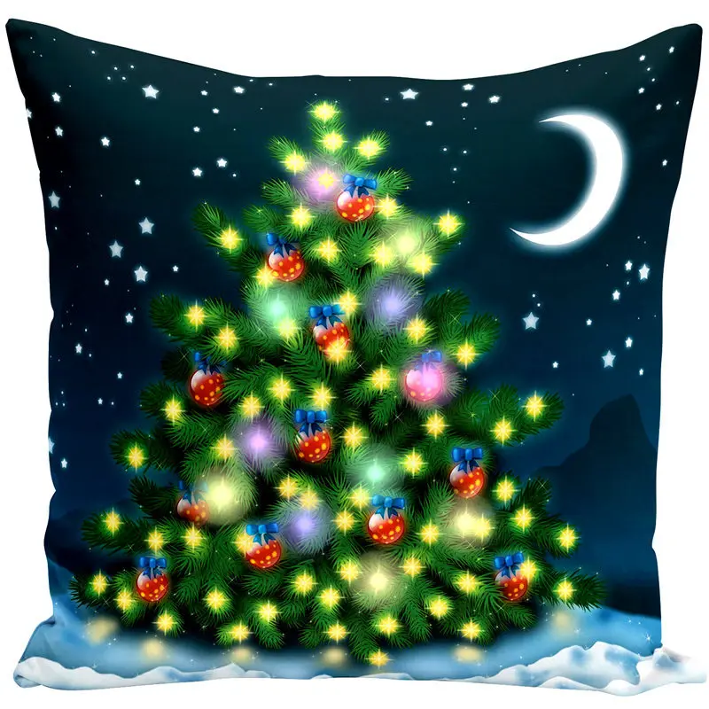 Short Plush Christmas Luxury Pillow Case LED Lamp Elk Snowman Santa Printing Super Soft Blue Yellow Green Cushion Cover for Sofa