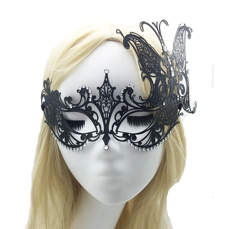 

Halloween Masquerade Half Face Butterfly Lady Metal Diamond Iron Mask Sexy Black Adult Party Mask