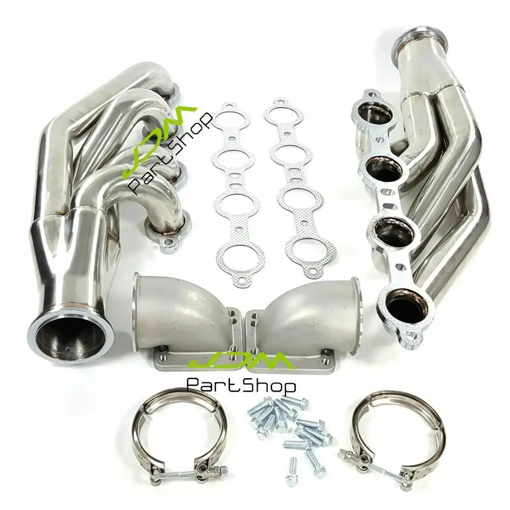 FOR LS1 LS6 LSX GM V8 Turbo Exhaust Header Manifold + 2 x Elbows T3 T4 TO V Band 3.0