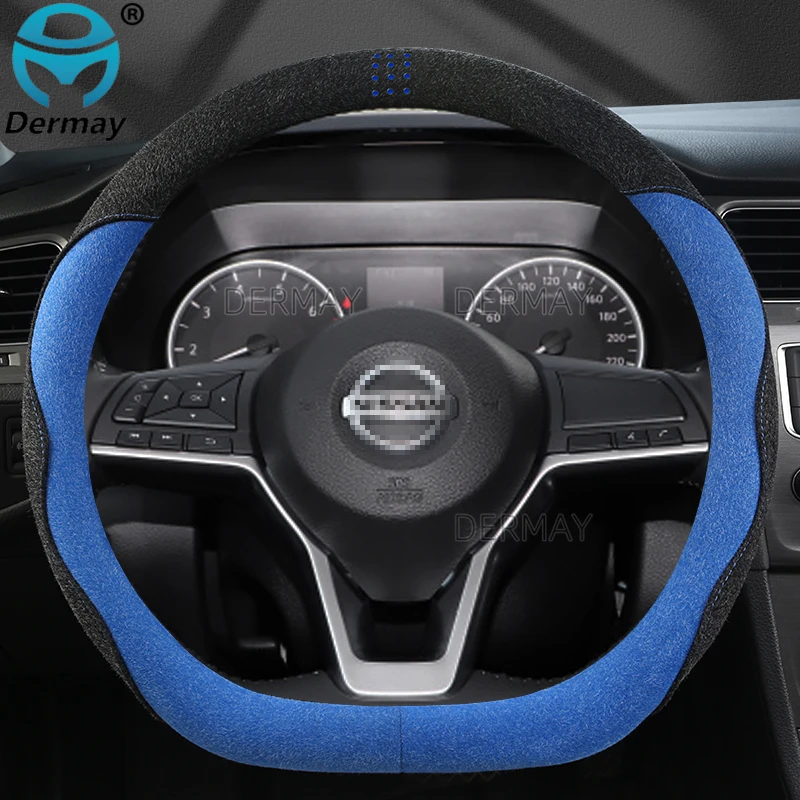 for Nissan Qashqai J10 J11 J12 2006~2022 Rogue Sport Suede Leather DERMAY Car Steering Wheel Cover Non-slip Auto Accessories