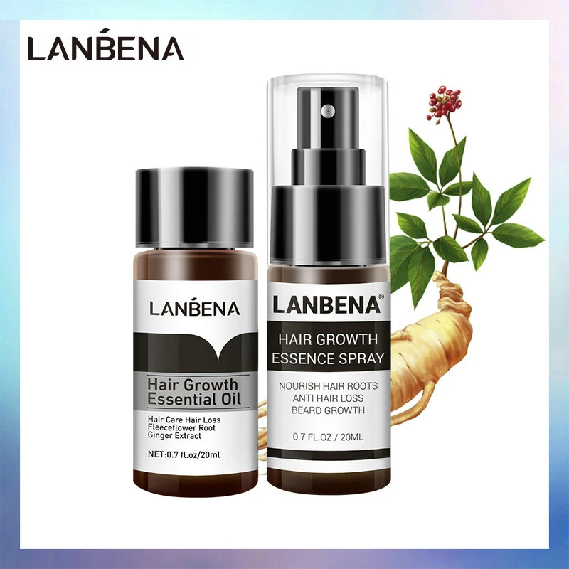 LANBENA Fast Powerful Hair Growth Essence+Spray 2PCS  Nourish Oil Liquid Treatment Preventing Hair Loss Hair Care  Andrea 20ml