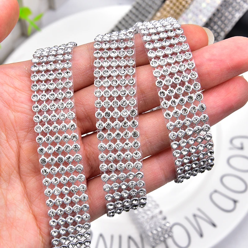 1.2 Meter Hot Fix 5/6/10 Rijen Crystal Rhinestone Versieringen AB Kleur Bruids Applicaties Ijzer op Tape banding Kleding Accessoires