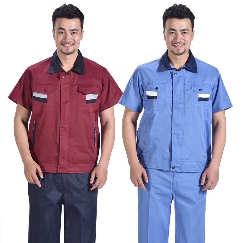 Conjunto de ropa de trabajo para hombres, uniformes de taller de fábrica, bata de manga corta fina, envío gratis, reparación de automóviles, resistente al desgaste, Verano