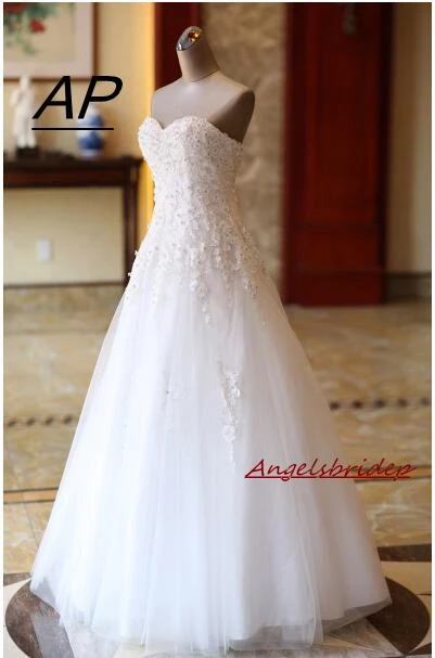 ANGELSBRIDEP Vestidos De Novia Wedding Dresses Sweetheart Sweep Train Lace Up Applique Corset Gowns Csutomize Made